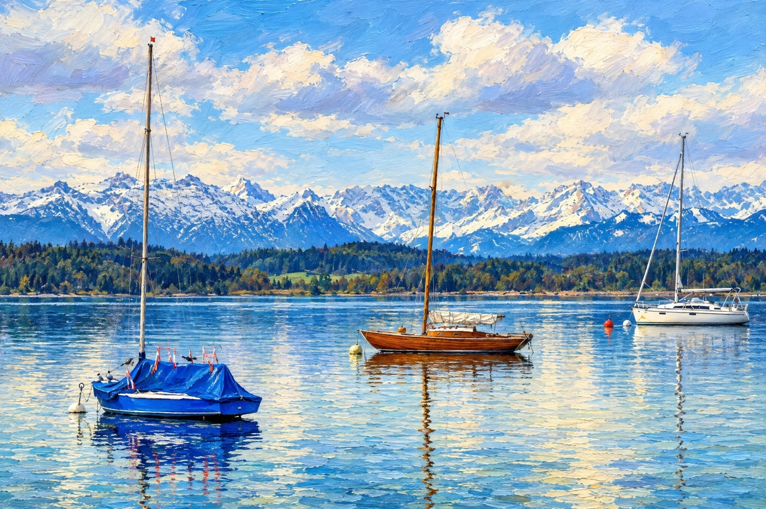 Segelboote vor den Alpen