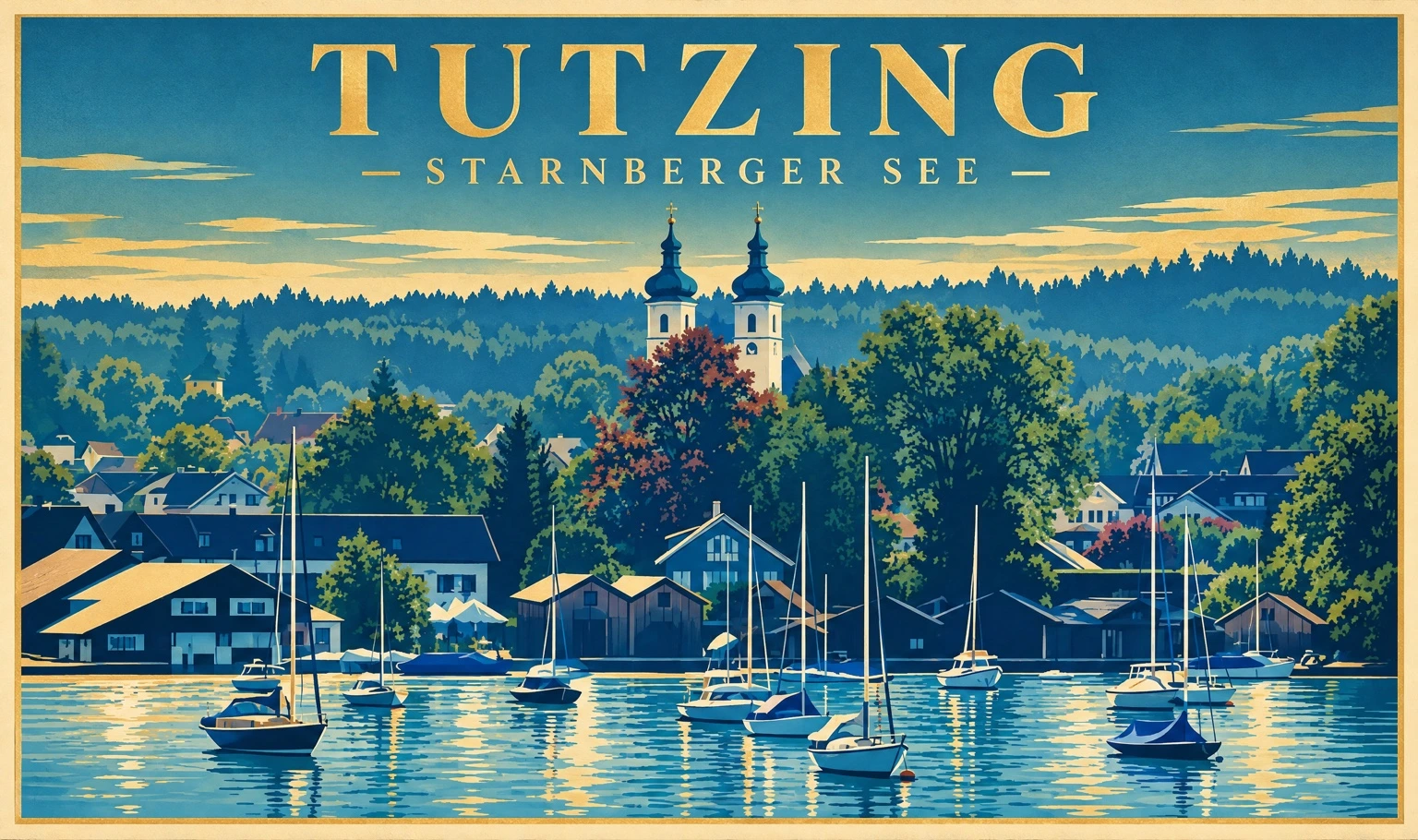 Tutzinger Seeufer mit Segelbooten · Retro-Motiv